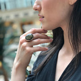 Green Statement Ring, Real Labradorite, Large Labradorite Ring, Smoky Green Cocktail Ring, Vintage Oval Ring, Rare Ring Gift, Rare By Adina