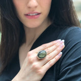 Green Statement Ring, Real Labradorite, Large Labradorite Ring, Smoky Green Cocktail Ring, Vintage Oval Ring, Rare Ring Gift, Rare By Adina