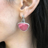 Rhodochrosite Earrings, Vintage Earrings, Pink Boho Earrings, Statement Earrings, Raspberry Pink Earrings, Antique Earrings, Silver Earrings