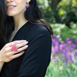Rhodochrosite Earrings, Vintage Earrings, Pink Boho Earrings, Statement Earrings, Raspberry Pink Earrings, Antique Earrings, Silver Earrings