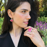 Rhodochrosite Earrings, Vintage Earrings, Pink Boho Earrings, Statement Earrings, Raspberry Pink Earrings, Antique Earrings, Silver Earrings