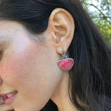 Rhodochrosite Earrings, Vintage Earrings, Pink Boho Earrings, Statement Earrings, Raspberry Pink Earrings, Antique Earrings, Silver Earrings