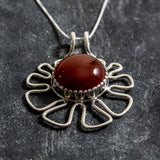 Carnelian Pendant, Natural Carnelian Necklace, Red Agate Pendant, Large Carnelian Necklace, Flower Pendant, Silver Necklace, Rare By Adina