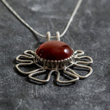 Carnelian Pendant, Natural Carnelian Necklace, Red Agate Pendant, Large Carnelian Necklace, Flower Pendant, Silver Necklace, Rare By Adina