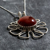 Carnelian Pendant, Natural Carnelian Necklace, Red Agate Pendant, Large Carnelian Necklace, Flower Pendant, Silver Necklace, Rare By Adina