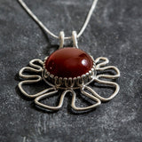 Carnelian Pendant, Natural Carnelian Necklace, Red Agate Pendant, Large Carnelian Necklace, Flower Pendant, Silver Necklace, Rare By Adina