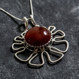 Carnelian Pendant, Natural Carnelian Necklace, Red Agate Pendant, Large Carnelian Necklace, Flower Pendant, Silver Necklace, Rare By Adina