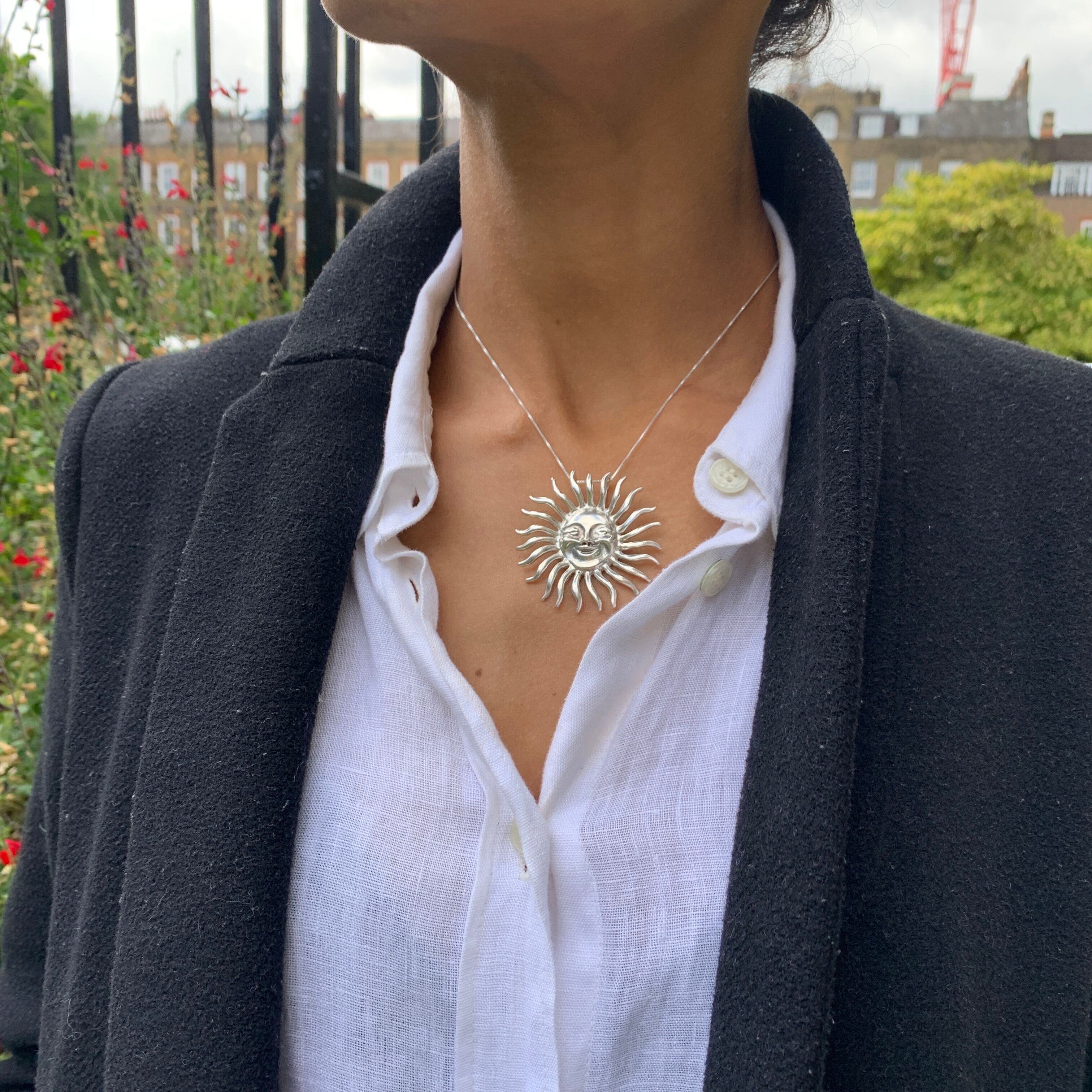 Silver Sun Pendant, Sun Pendant, Large Silver Pendant, Large Sun Pendant, Statement Pendant, Iconic Pendant, Huge Silver Pendant, Silver Sun (675799366)