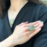 Prehnite Ring, Natural Prehnite, May Birthstone, Celtic Silver Ring, Statement Ring, Chunky Ring, Tall Ring, Big Green Ring, 925 Silver Ring