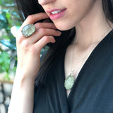 Prehnite Ring, Natural Prehnite, May Birthstone, Celtic Silver Ring, Statement Ring, Chunky Ring, Tall Ring, Big Green Ring, 925 Silver Ring