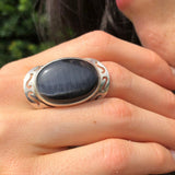 Cats Eye Ring, Natural Cats Eyes, Black Vintage Ring, Bohemian Ring, Unique Stone Ring, Black Crystal Ring, Black Ring, Solid Silver Ring