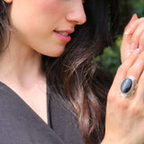 Cats Eye Ring, Natural Cats Eyes, Black Vintage Ring, Bohemian Ring, Unique Stone Ring, Black Crystal Ring, Black Ring, Solid Silver Ring