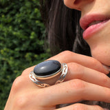 Cats Eye Ring, Natural Cats Eyes, Black Vintage Ring, Bohemian Ring, Unique Stone Ring, Black Crystal Ring, Black Ring, Solid Silver Ring