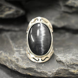 Cats Eye Ring, Natural Cats Eyes, Black Vintage Ring, Bohemian Ring, Unique Stone Ring, Black Crystal Ring, Black Ring, Solid Silver Ring