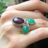 Chrysoprase Ring, Natural Ruby, Statement Ring, Artisan Ring, July Birthstone, Vintage Ring, Large Ring, Artistic Ring, Solid Silver Ring