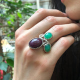 Chrysoprase Ring, Natural Ruby, Statement Ring, Artisan Ring, July Birthstone, Vintage Ring, Large Ring, Artistic Ring, Solid Silver Ring