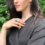 Labradorite Ring, Natural Labradorite, Large Oval Ring, Iridescent Ring, Statement Ring, Big Green Ring, Vintage Ring, Solid Silver Ring