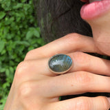 Labradorite Ring, Natural Labradorite, Large Oval Ring, Iridescent Ring, Statement Ring, Big Green Ring, Vintage Ring, Solid Silver Ring