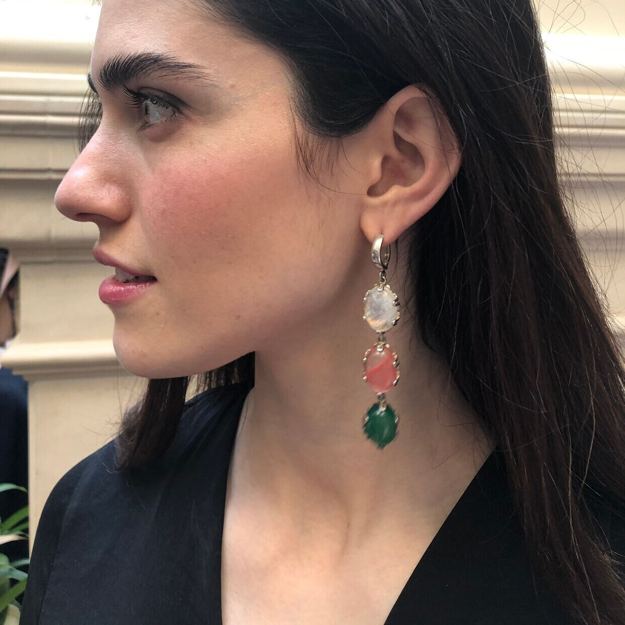 Multi Gemstone Earrings - Natural Stone Statement Earrings - Large Gemstone Earrings