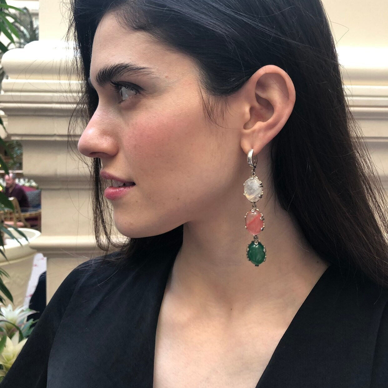 Multi Gemstone Earrings - Natural Stone Statement Earrings - Large Gemstone Earrings