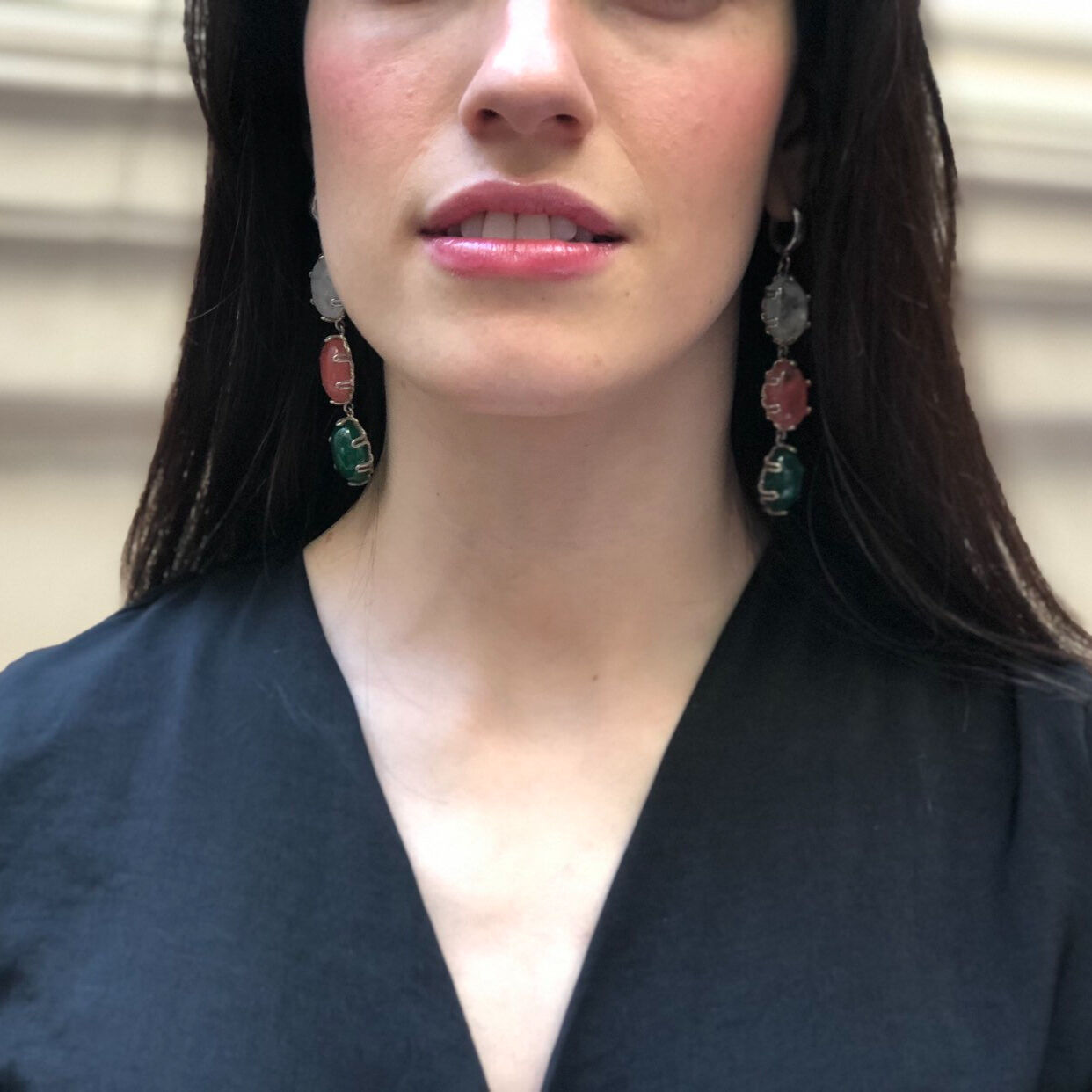 Multi Gemstone Earrings - Natural Stone Statement Earrings - Large Gemstone Earrings