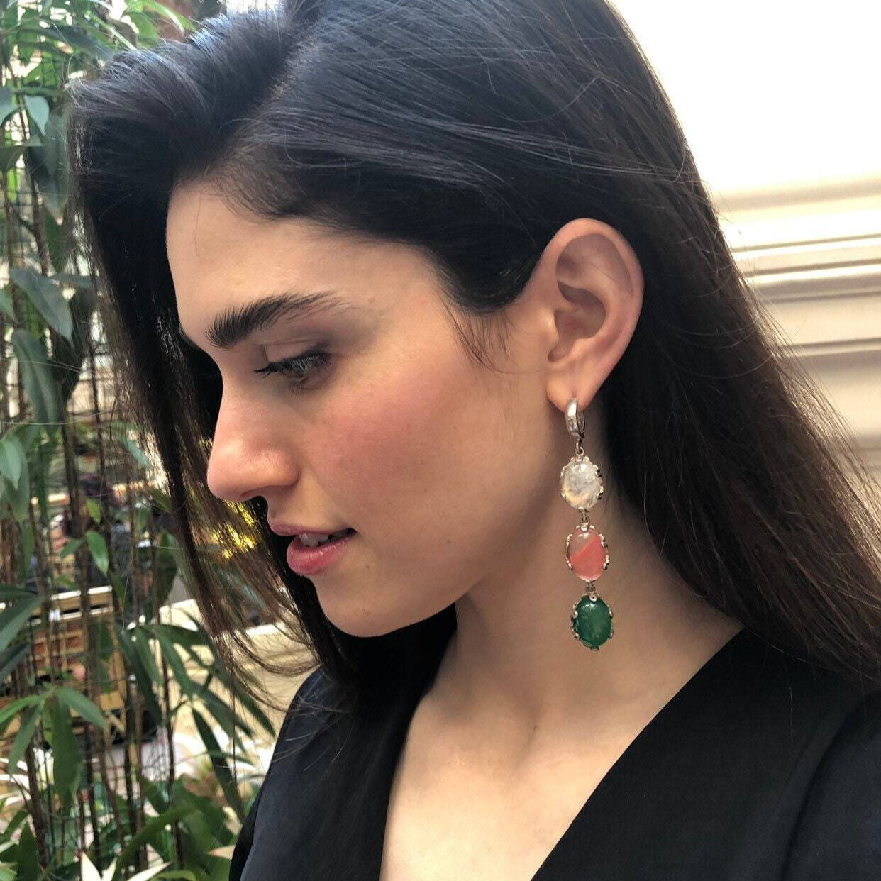 Multi Gemstone Earrings - Natural Stone Statement Earrings - Large Gemstone Earrings