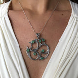 Artistic Om Pendant, Natural Chrysoprase, Vintage Pendant, Ohm Symbol Pendant, Large Round Pendant, Buddhist Necklace, Solid Silver Pendant