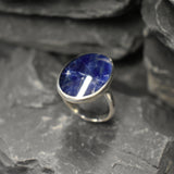 Large Sodalite Ring, Natural Sodalite, Statement Ring, Sagittarius Birthstone, Blue Stone Ring, Boho Ring, Massive Ring, Solid Silver Ring
