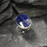 Large Sodalite Ring, Natural Sodalite, Statement Ring, Sagittarius Birthstone, Blue Stone Ring, Boho Ring, Massive Ring, Solid Silver Ring