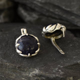 Large Sandstone Earrings, Heavy Earrings, Big Round Earrings, Vintage Earrings, Antique Leaf Earrings, Dark Blue Earrings, Silver Earrings