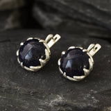 Large Sandstone Earrings, Heavy Earrings, Big Round Earrings, Vintage Earrings, Antique Leaf Earrings, Dark Blue Earrings, Silver Earrings