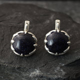 Large Sandstone Earrings, Heavy Earrings, Big Round Earrings, Vintage Earrings, Antique Leaf Earrings, Dark Blue Earrings, Silver Earrings