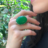 Big Green Ring, Natural Green Agate, Vintage Ring, Statement Ring, Green Agate Ring, Heavy Ring, Large Ring, Smith Ring, Solid Silver Ring
