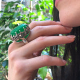 Big Green Ring, Natural Green Agate, Vintage Ring, Statement Ring, Green Agate Ring, Heavy Ring, Large Ring, Smith Ring, Solid Silver Ring