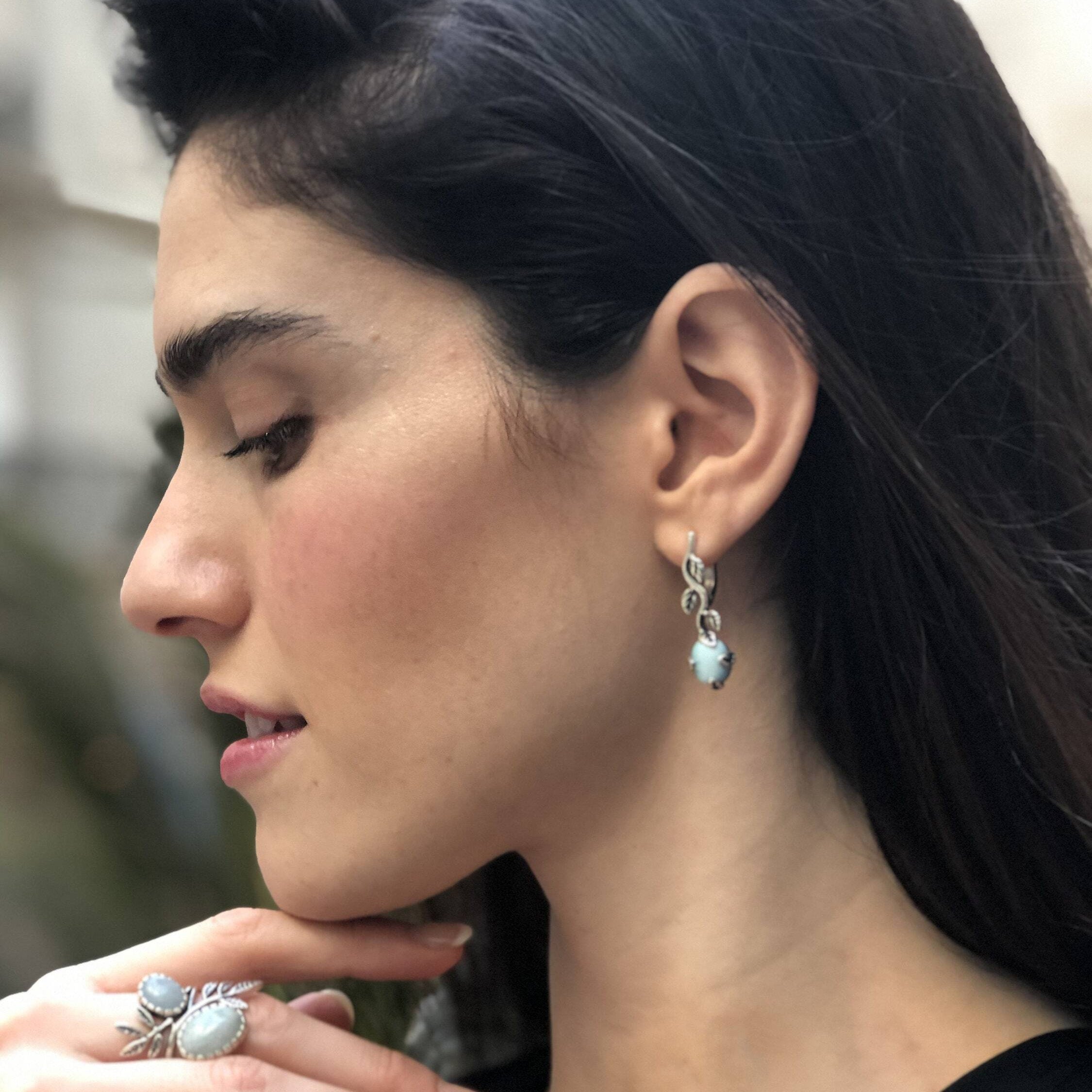 Leaf Ring, Natural Aquamarine Ring, Blue Vintage Ring, March Ring, Blue Stone Ring, March Birthstone, Inspirational Ring, Natural Blue Ring