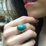 Statement Ring, Chrysocolla Ring, Natural Chrysocolla, Unique Ring Design, Vintage Blue Ring, 925 Silver Ring, Blue Stone Ring, Chrysocolla