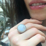 Moonstone Ring, Natural Moonstone, June Birthstone, Round Vintage Ring, Rainbow Moonstone, Statement Ring, Big Round Ring, 925 Silver Ring