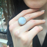 Moonstone Ring, Natural Moonstone, June Birthstone, Round Vintage Ring, Rainbow Moonstone, Statement Ring, Big Round Ring, 925 Silver Ring