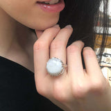Moonstone Ring, Natural Moonstone, June Birthstone, Round Vintage Ring, Rainbow Moonstone, Statement Ring, Big Round Ring, 925 Silver Ring