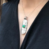 Statement Chrysoprase Necklace, Natural Chrysoprase Pendant, Long Silver Pendant, Boho Pendant, Green Gem Pendant, Silver Necklace, For Her