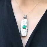 Statement Chrysoprase Necklace, Natural Chrysoprase Pendant, Long Silver Pendant, Boho Pendant, Green Gem Pendant, Silver Necklace, For Her