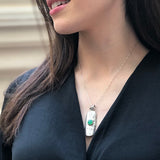 Statement Chrysoprase Necklace, Natural Chrysoprase Pendant, Long Silver Pendant, Boho Pendant, Green Gem Pendant, Silver Necklace, For Her