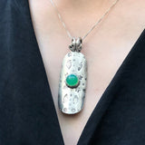 Statement Chrysoprase Necklace, Natural Chrysoprase Pendant, Long Silver Pendant, Boho Pendant, Green Gem Pendant, Silver Necklace, For Her