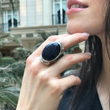 Sandstone Ring, Statement Ring, Night Sky Ring, Artistic Ring, Large Ring, Large Sandstone Ring, Black Ring, Sparkly Ring, Solid Silver Ring