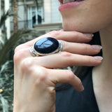 Sandstone Ring, Statement Ring, Night Sky Ring, Artistic Ring, Large Ring, Large Sandstone Ring, Black Ring, Sparkly Ring, Solid Silver Ring