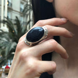 Sandstone Ring, Statement Ring, Night Sky Ring, Artistic Ring, Large Ring, Large Sandstone Ring, Black Ring, Sparkly Ring, Solid Silver Ring