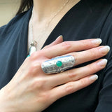 Long Chrysoprase Ring, Natural Chrysoprase Ring, Statement Silver Ring, Vintage Ring, Green Gemstone Ring, Solid Silver Ring, For Her
