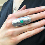 Long Chrysoprase Ring, Natural Chrysoprase Ring, Statement Silver Ring, Vintage Ring, Green Gemstone Ring, Solid Silver Ring, For Her