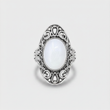 Moonstone Statement Ring, Natural Moonstone, June Birthstone, Filigree Silver Ring, Oval Moonstone Ring, Long Silver Ring, Rare By Adina