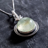 Large Prehnite Necklace, Round Pendant, Natural Prehnite, Celtic Silver Pendant, Statement Necklace, Heavy Pendant, Solid Silver Necklace